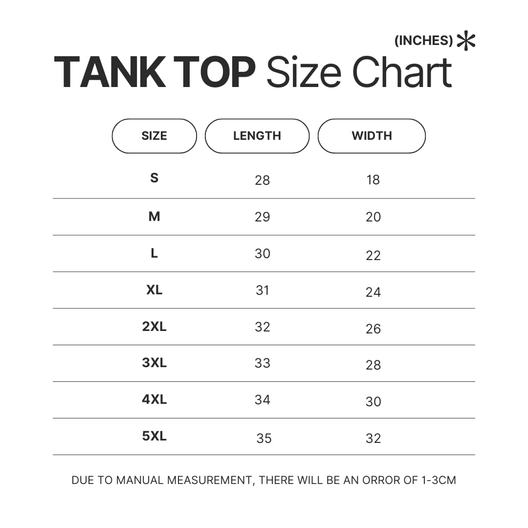 Tank Top Size Chart - Sally Face Shop