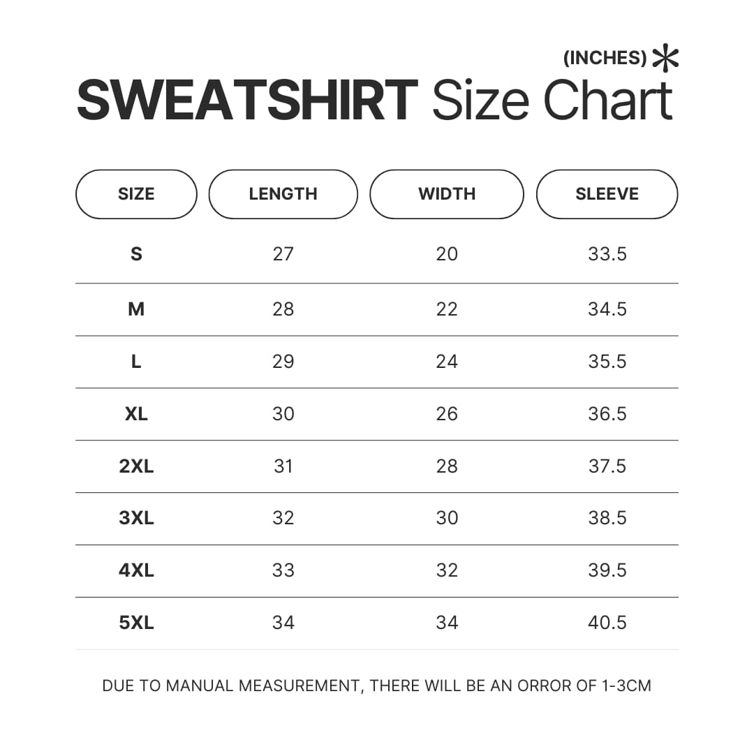 Sweatshirt Size Chart - Sally Face Shop