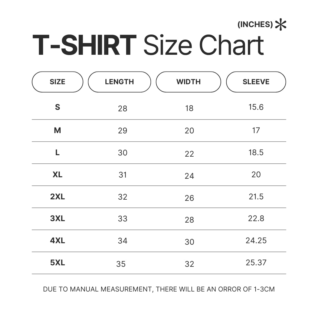 T shirt Size Chart - Sally Face Shop
